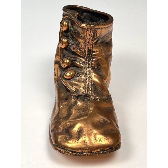 Antique 1800s BRONZED Copper Victorian BABY SHOE Side Button High Top EUC - Picture 3 of 6